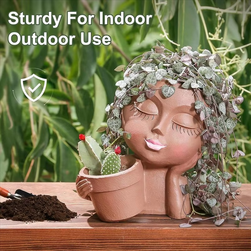 Artistic Dual-Faced Planter with Efficient Drainage for Home & Garden
