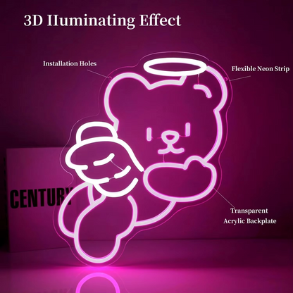 Cozy Bear Neon Lamp with Customizable Brightness and USB Power