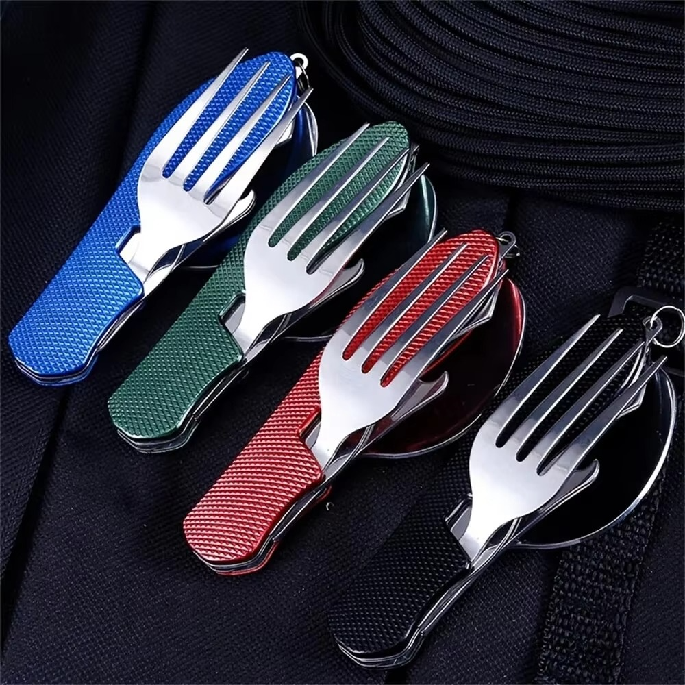 Compact Folding Outdoor Utensil Set with Stainless Steel Cutlery