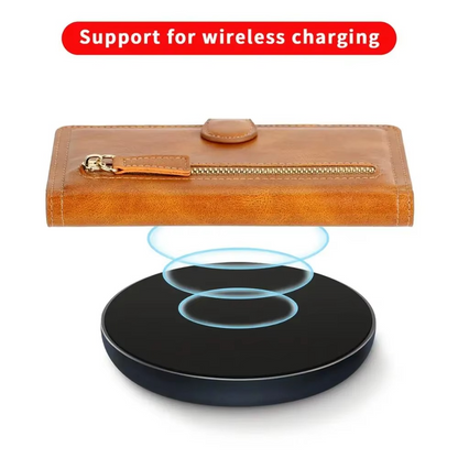 Smart Leather Wallet Case with Zip Closure and Stand Function
