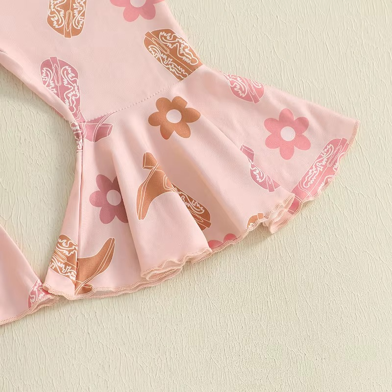 Charming Western Baby Outfit Set with Floral Pants & Bow Headband