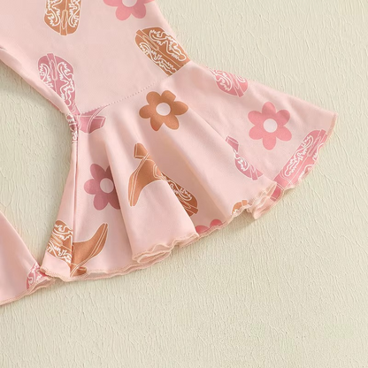 Charming Western Baby Outfit Set with Floral Pants & Bow Headband