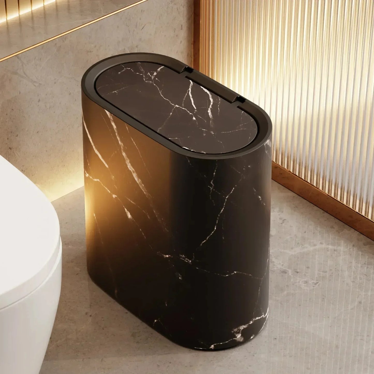 Elegant Oval Waste Bin with Push-Down Lid for Easy Use