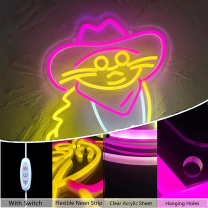 Adjustable Cat Wrangler LED Neon Sign with USB Power Supply