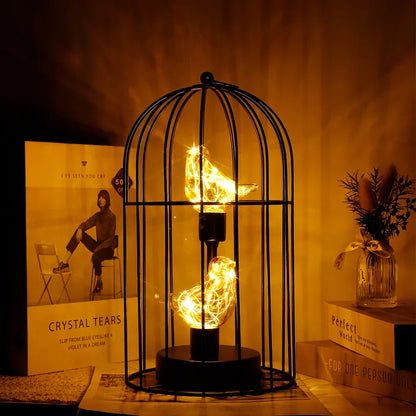 Charming LED Table Lamp with Vintage Birdcage Design