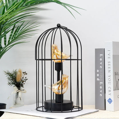 Charming LED Table Lamp with Vintage Birdcage Design