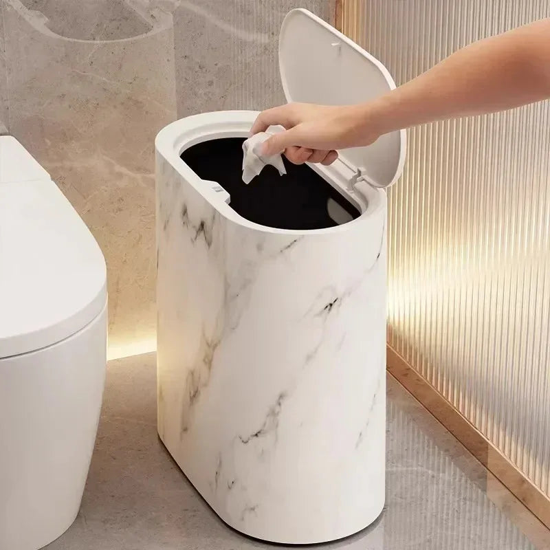 Elegant Oval Waste Bin with Push-Down Lid for Easy Use