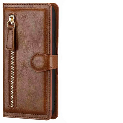 Smart Leather Wallet Case with Zip Closure and Stand Function