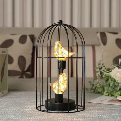 Charming LED Table Lamp with Vintage Birdcage Design