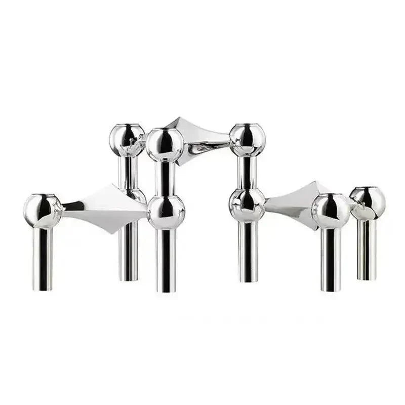 Sleek Geometric Candle Stand - Elegant Silver Centerpiece