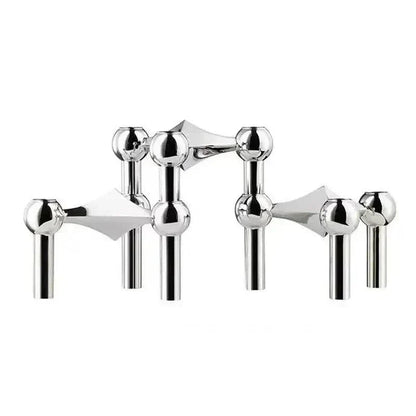 Sleek Geometric Candle Stand - Elegant Silver Centerpiece
