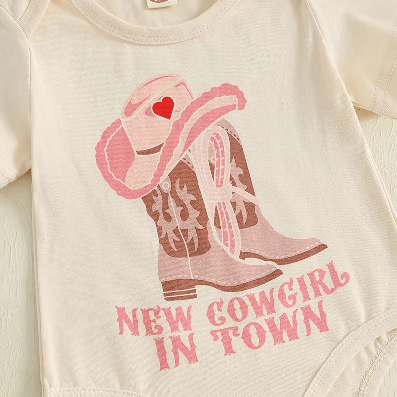 Charming Western Baby Outfit Set with Floral Pants & Bow Headband