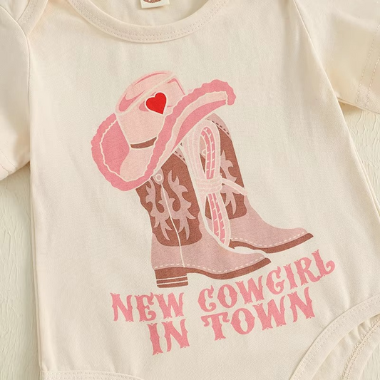 Charming Western Baby Outfit Set with Floral Pants & Bow Headband