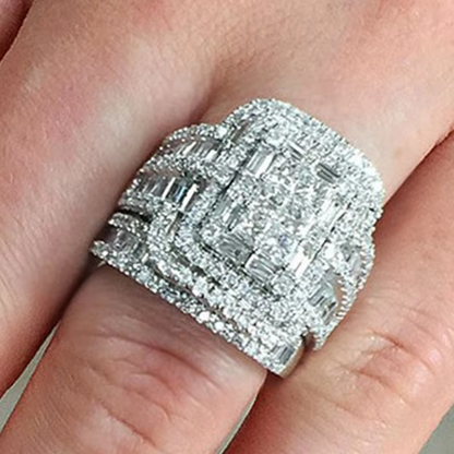 Elegant Bridal Ring Duo Featuring Square Stone and Halo Accents