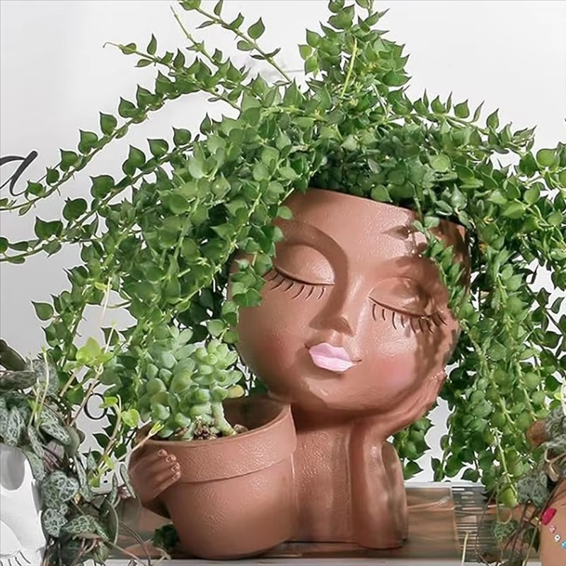 Artistic Dual-Faced Planter with Efficient Drainage for Home & Garden