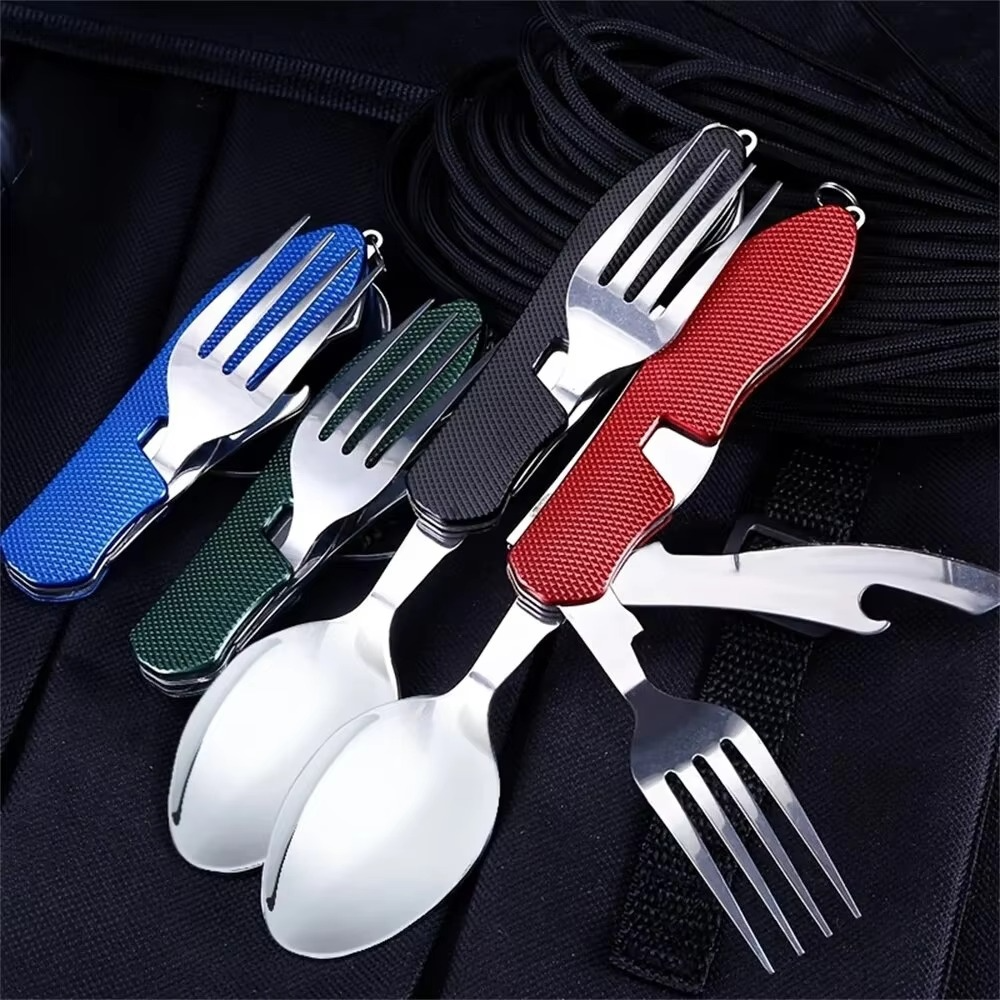 Compact Folding Outdoor Utensil Set with Stainless Steel Cutlery