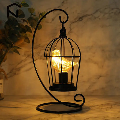 Charming LED Table Lamp with Vintage Birdcage Design