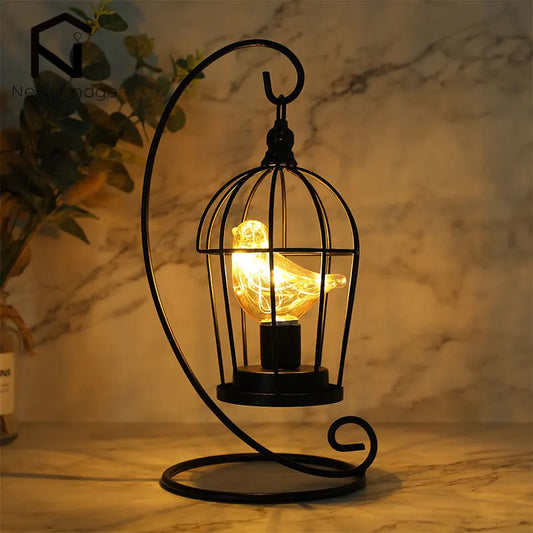 Charming LED Table Lamp with Vintage Birdcage Design