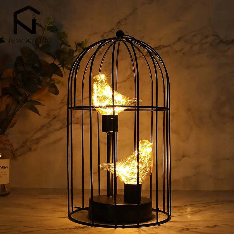 Charming LED Table Lamp with Vintage Birdcage Design