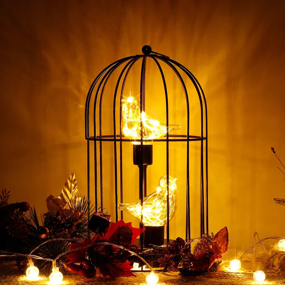 Charming LED Table Lamp with Vintage Birdcage Design