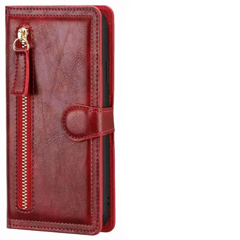 Smart Leather Wallet Case with Zip Closure and Stand Function