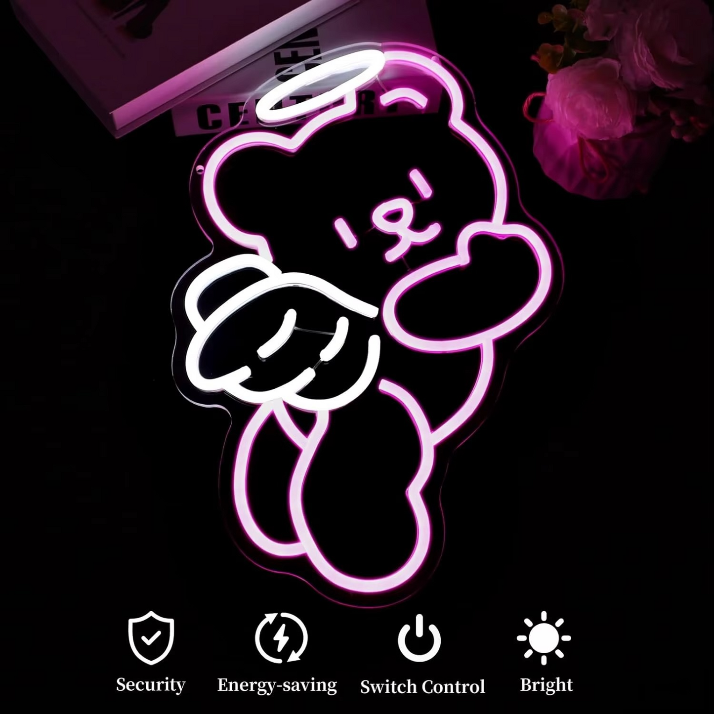 Cozy Bear Neon Lamp with Customizable Brightness and USB Power
