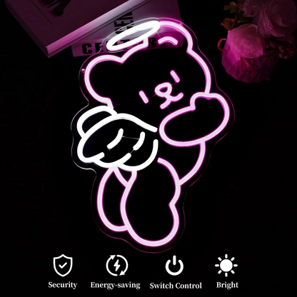 Cozy Bear Neon Lamp with Customizable Brightness and USB Power