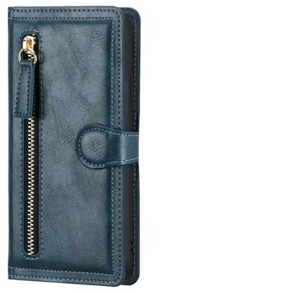 Smart Leather Wallet Case with Zip Closure and Stand Function