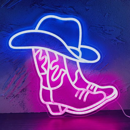 Illuminated Western Boot Sign with USB Power and Easy Mounting