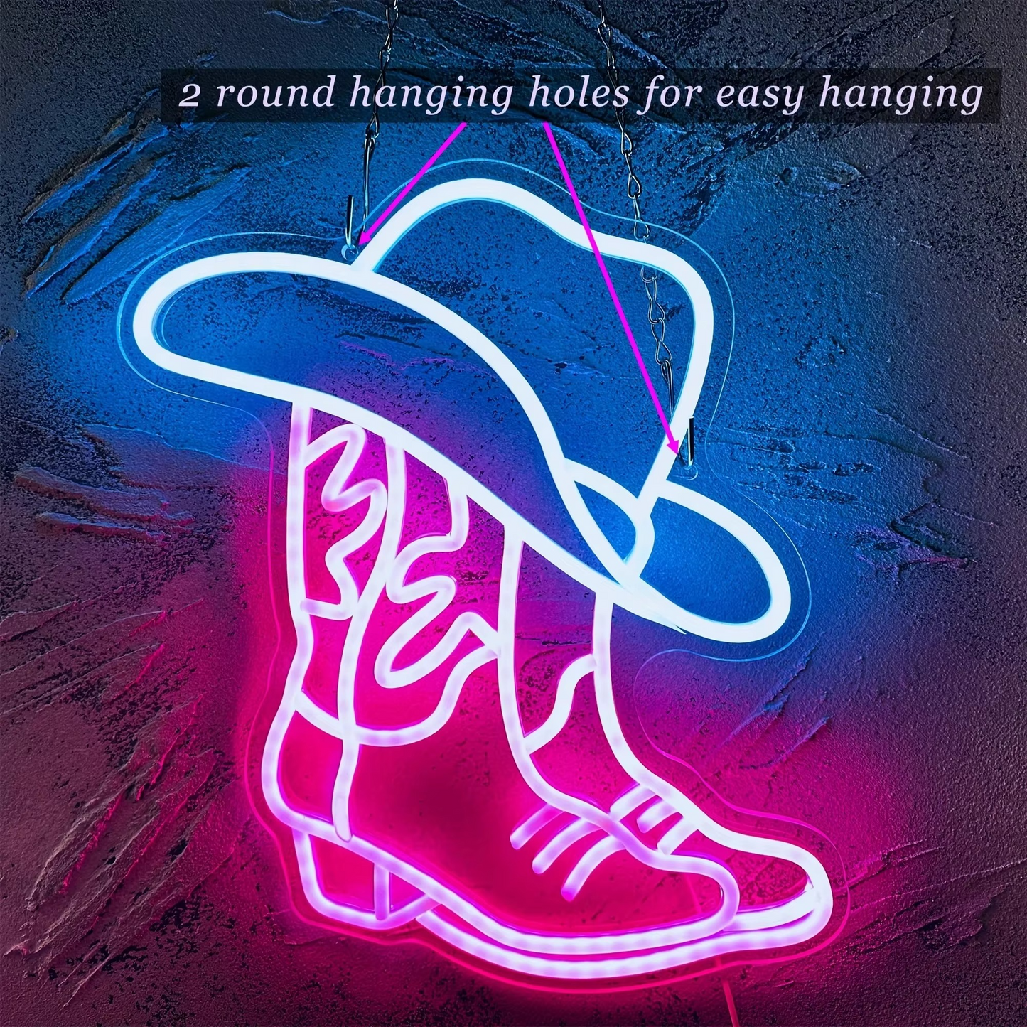 Illuminated Western Boot Sign with USB Power and Easy Mounting