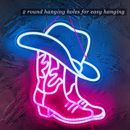 Illuminated Western Boot Sign with USB Power and Easy Mounting