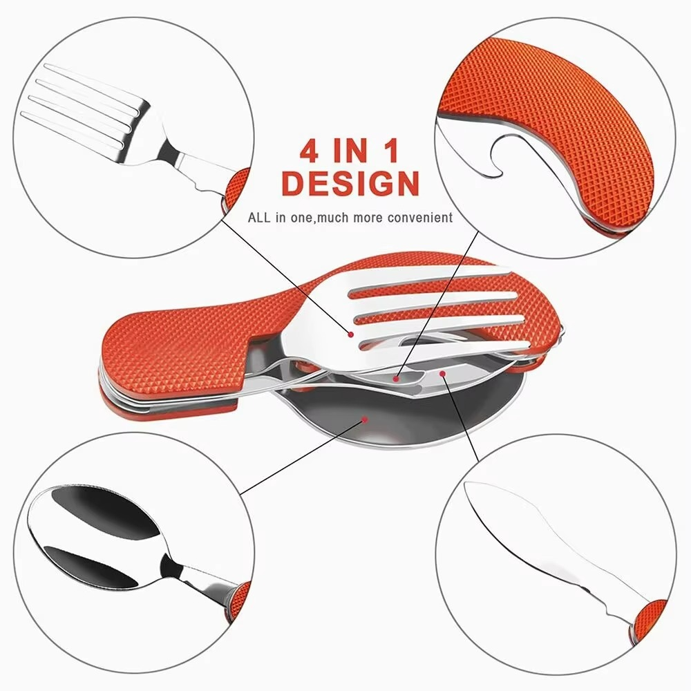 Compact Folding Outdoor Utensil Set with Stainless Steel Cutlery