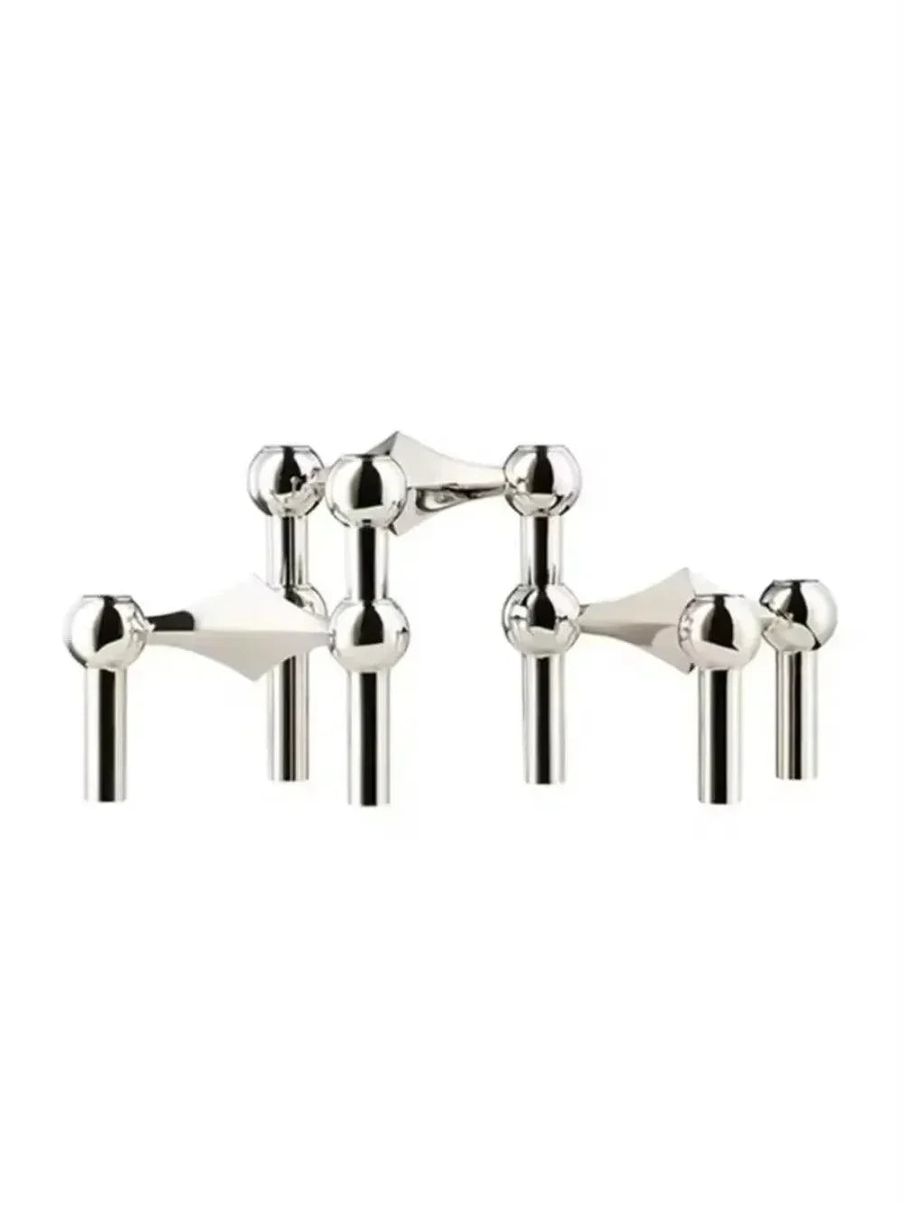 Sleek Geometric Candle Stand - Elegant Silver Centerpiece