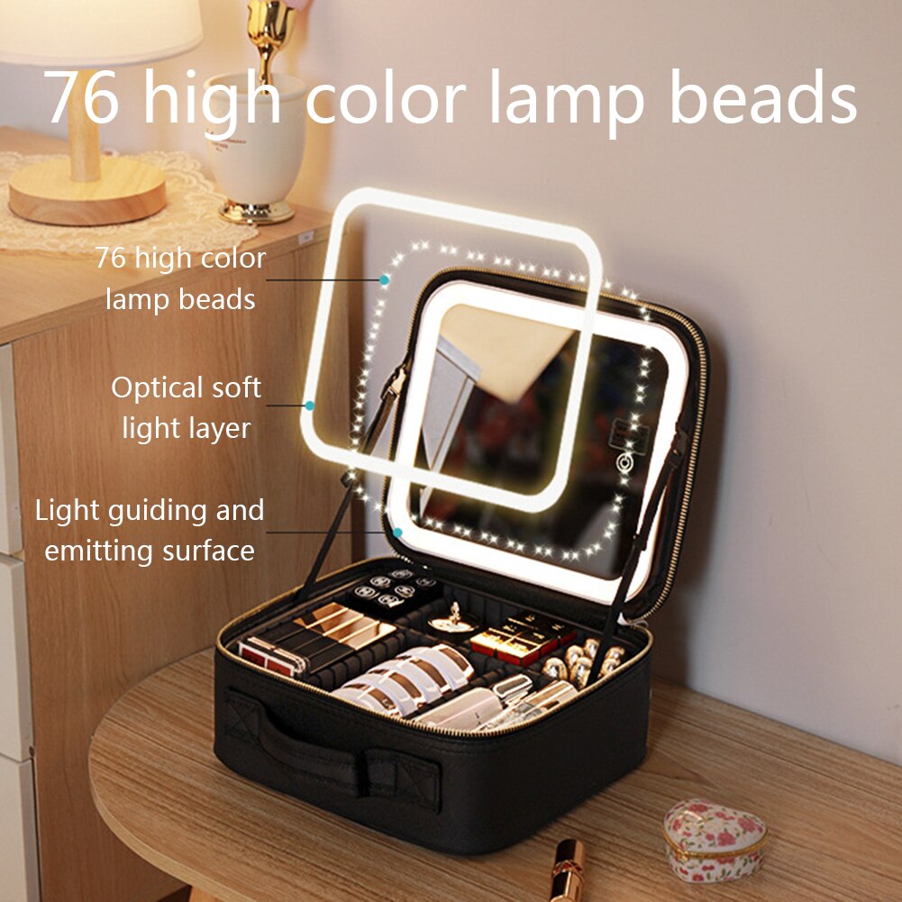 Versatile Makeup Storage Case with Adjustable LED Mirror