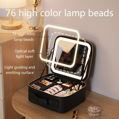 Versatile Makeup Storage Case with Adjustable LED Mirror