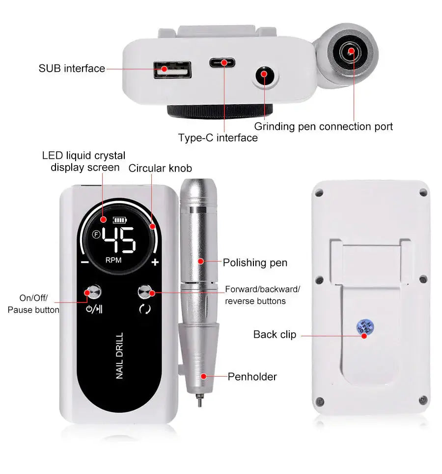 Professional Rechargeable Nail Drill with LED Speed Indicator
