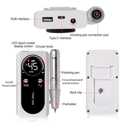 Professional Rechargeable Nail Drill with LED Speed Indicator