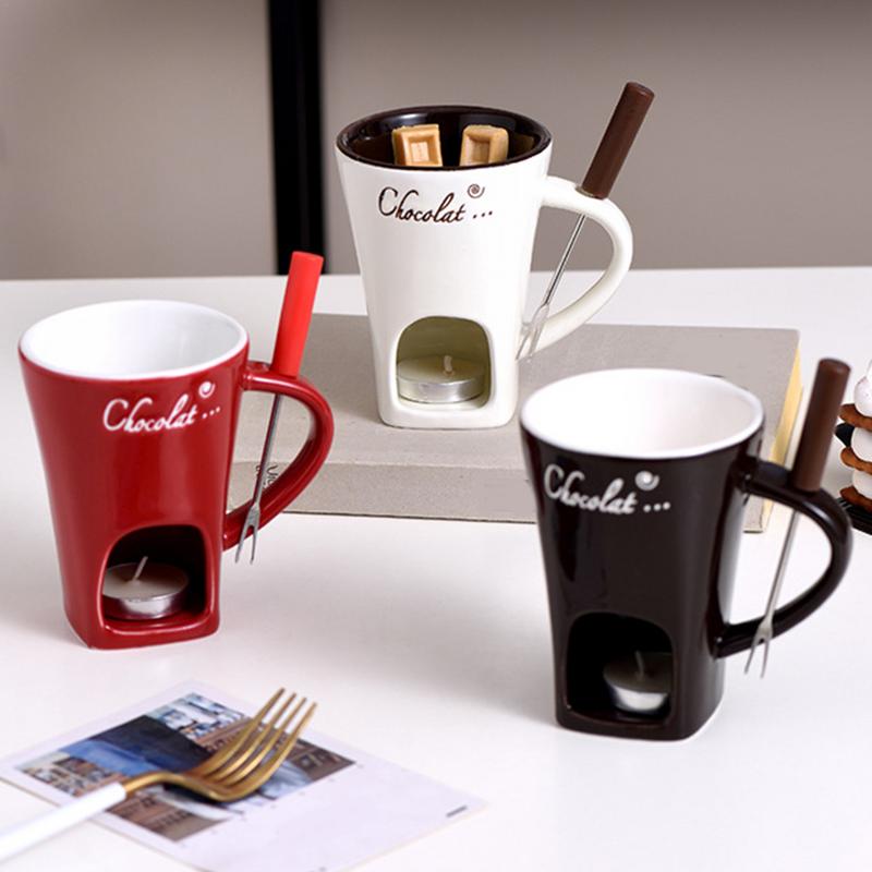 Elegant Ceramic Fondue Set with Stainless Steel Dipper and Candle