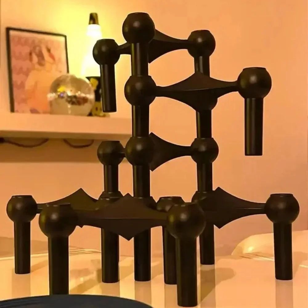 Sleek Geometric Candle Stand - Elegant Silver Centerpiece