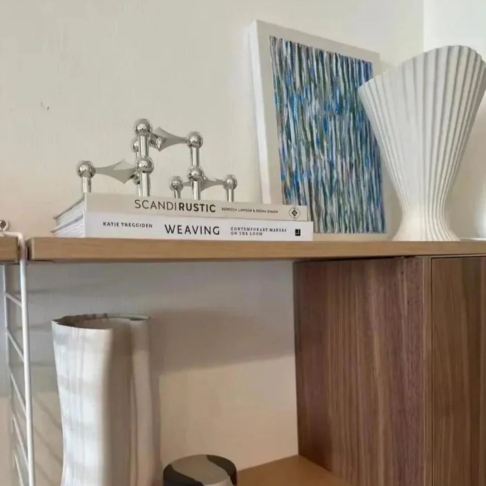 Sleek Geometric Candle Stand - Elegant Silver Centerpiece
