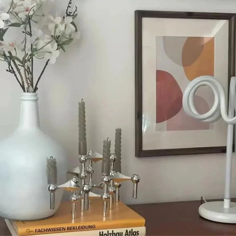 Sleek Geometric Candle Stand - Elegant Silver Centerpiece