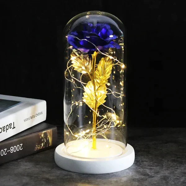 Everlasting Rose in Illuminated Glass Dome Display