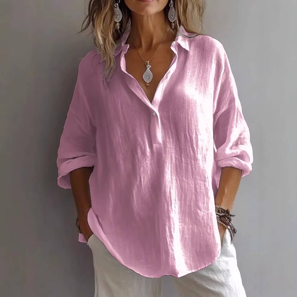Effortlessly Chic Women's Linen Blend Button-Up Tunic