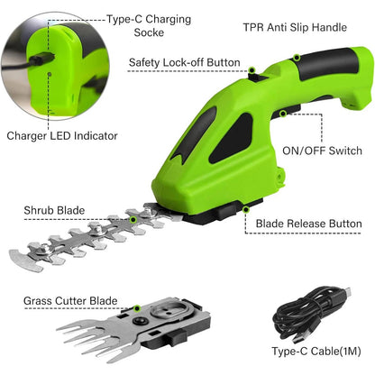 Cordless Rechargeable Garden Trimmer with Versatile Blades