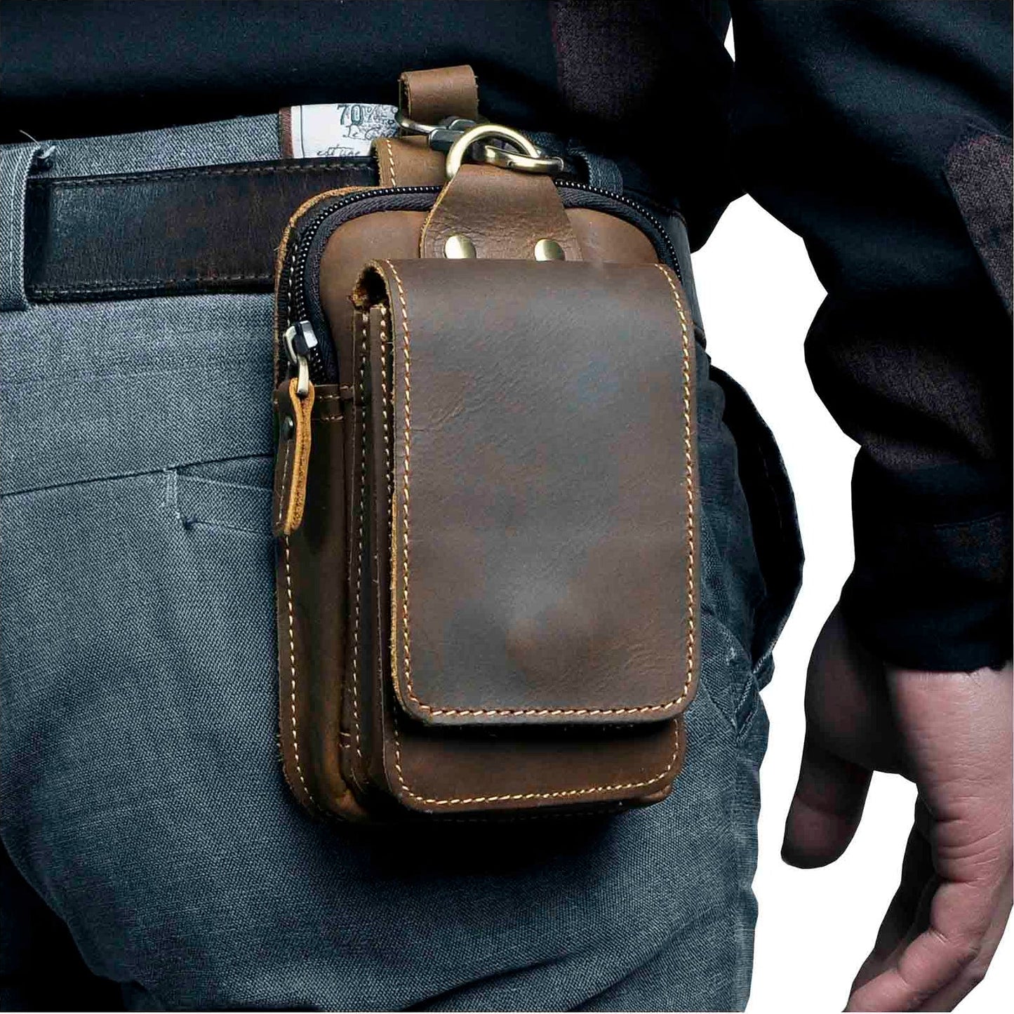 Genuine Leather Waist Pack with Secure Phone Pocket