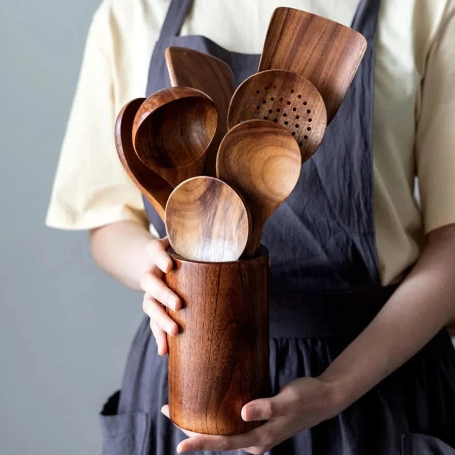 Eco-Friendly Teak Wood Cooking Utensil Collection