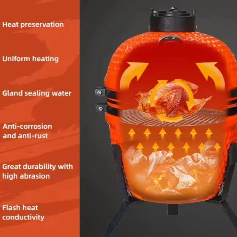 Portable 13-Inch Ceramic Charcoal Grill for Outdoor Cooking