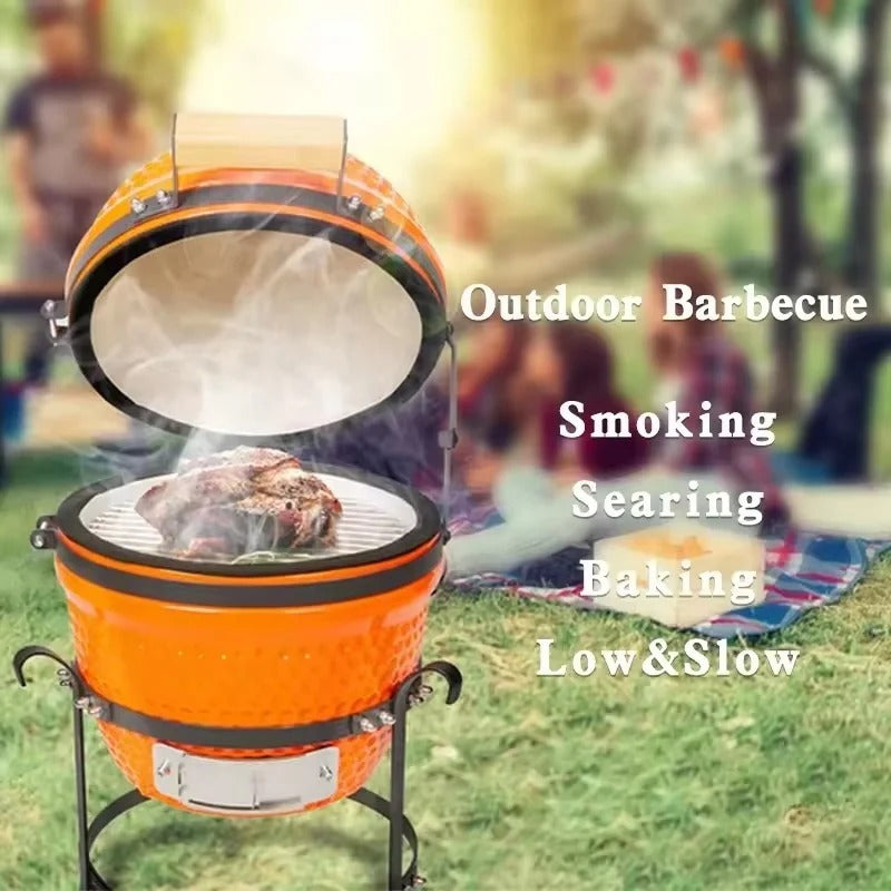 Portable 13-Inch Ceramic Charcoal Grill for Outdoor Cooking