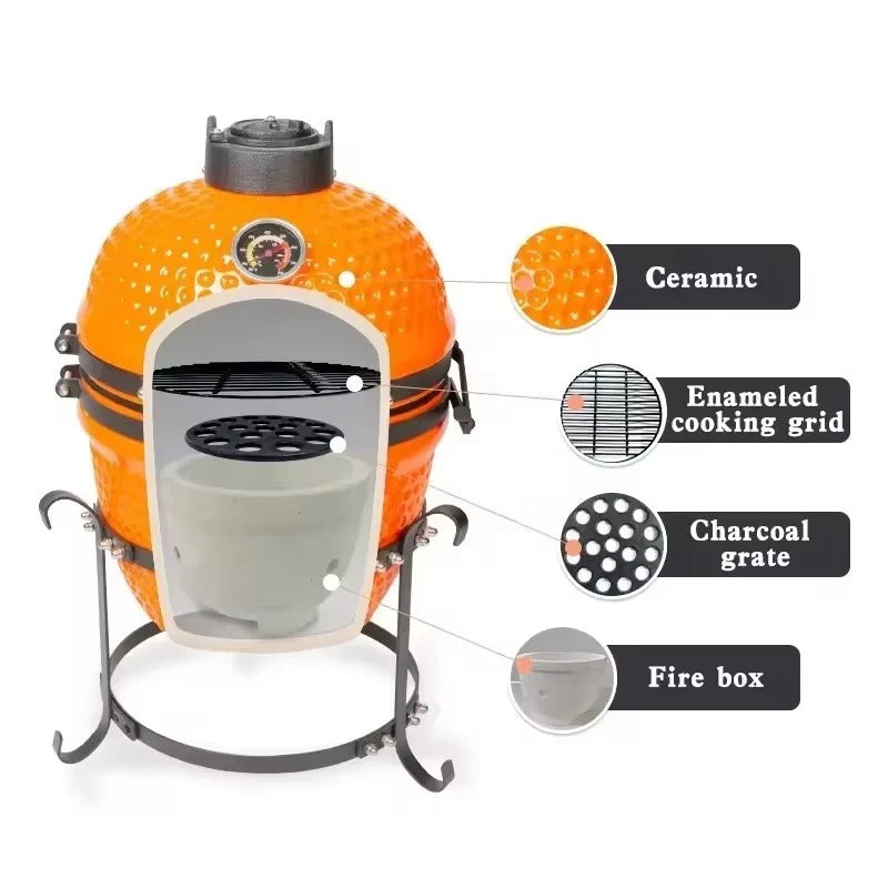 Portable 13-Inch Ceramic Charcoal Grill for Outdoor Cooking