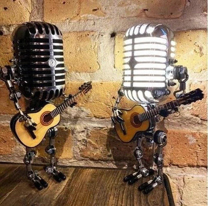 Artistic Robot Lamp with Vintage Microphone Design